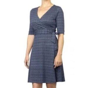 Toad&CO Cue Sleeveless Belted Wrap Dress Navy Blue & White Stripe Size M